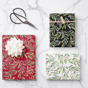 Hoja De Papel De Regalo Navidades elegantes ramas y bayas