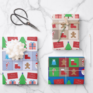 Hoja De Papel De Regalo Navidades en beige azul y color