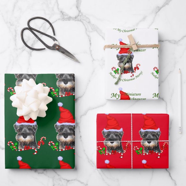 Hoja De Papel De Regalo Navidades en miniatura de Schnauzer (Anverso)