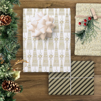 Hoja De Papel De Regalo Navidades en tipografía metálica de oro simulada