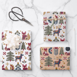 Hoja De Papel De Regalo Navidades escandinavos renos Woodland Animals