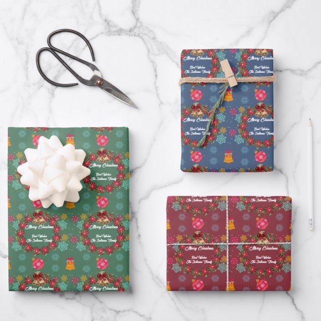 Hoja De Papel De Regalo Navidades escriben con ornamentos (Anverso)