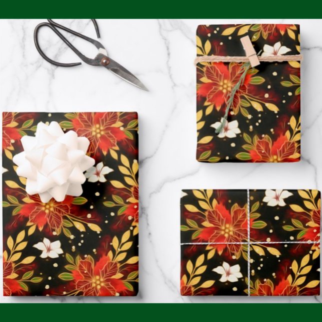 Hoja De Papel De Regalo Navidades Espíritu Dorado Verde Rojo Floral (Subido por el creador)