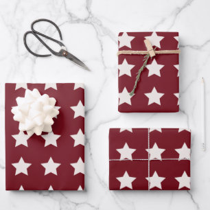 Hoja De Papel De Regalo Navidades Estrellas Patrón Blanco Rojo