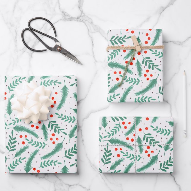 Hoja De Papel De Regalo Navidades Evergreen Boughes y Holly Berries (Anverso)