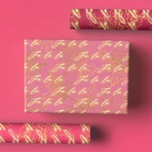 Hoja De Papel De Regalo Navidades Fa La La Fa Monocrome Fun Pink Metallic