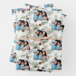 Hoja De Papel De Regalo Navidades familia foto cono blanco pino