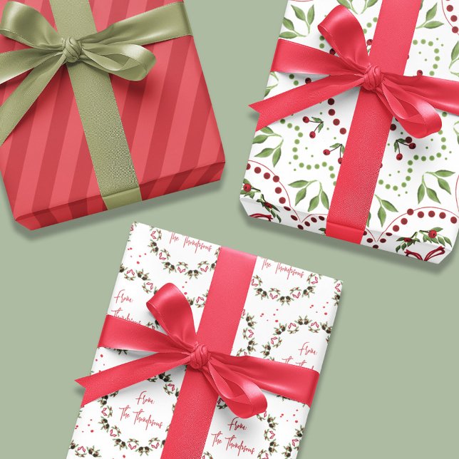 Hoja De Papel De Regalo Navidades festejan simple Wreath verde rojo verde  (Christmas holiday modern style holiday custom red and green wreath elegant mandala)