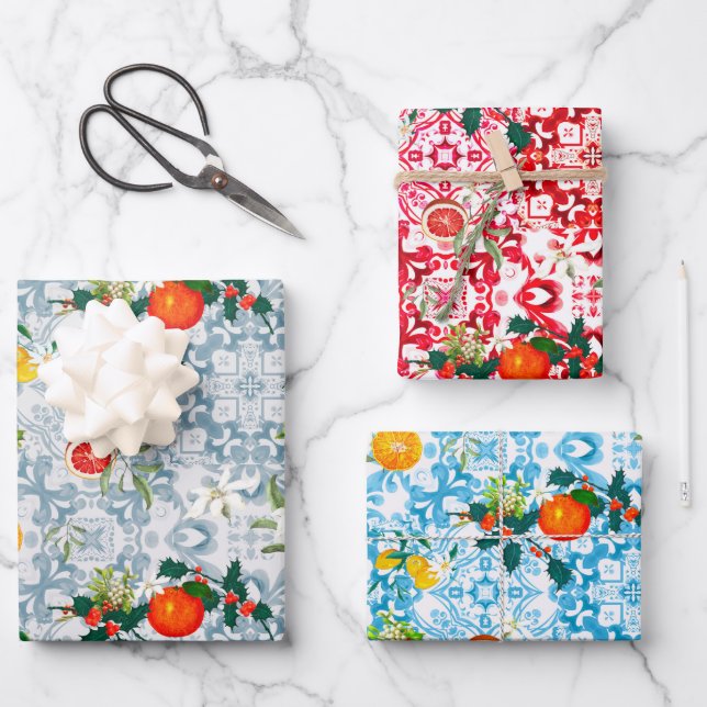 Hoja De Papel De Regalo Navidades, festividades, mistletoas, azulejos medi (Anverso)