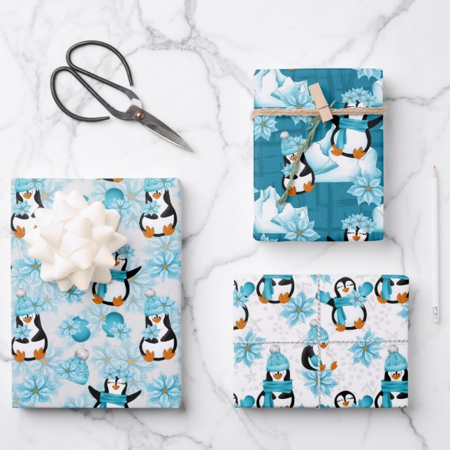 Hoja De Papel De Regalo Navidades festivos con tintes de pingüino (Anverso)