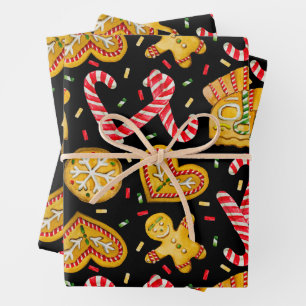 Hoja De Papel De Regalo Navidades festivos, galletas de pan de jengibre y