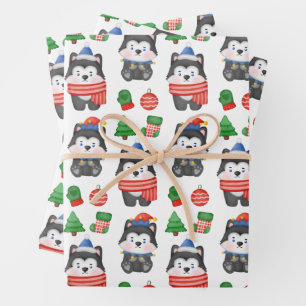 Hoja De Papel De Regalo Navidades festivos Husky Puppy Dog Santa
