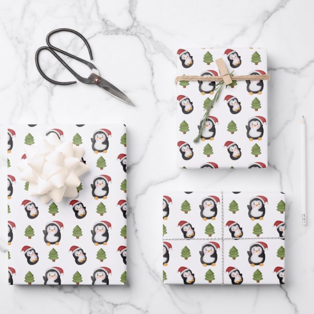 Hoja De Papel De Regalo navidades festivos Pingüinos de vacaciones enlosad (Anverso)