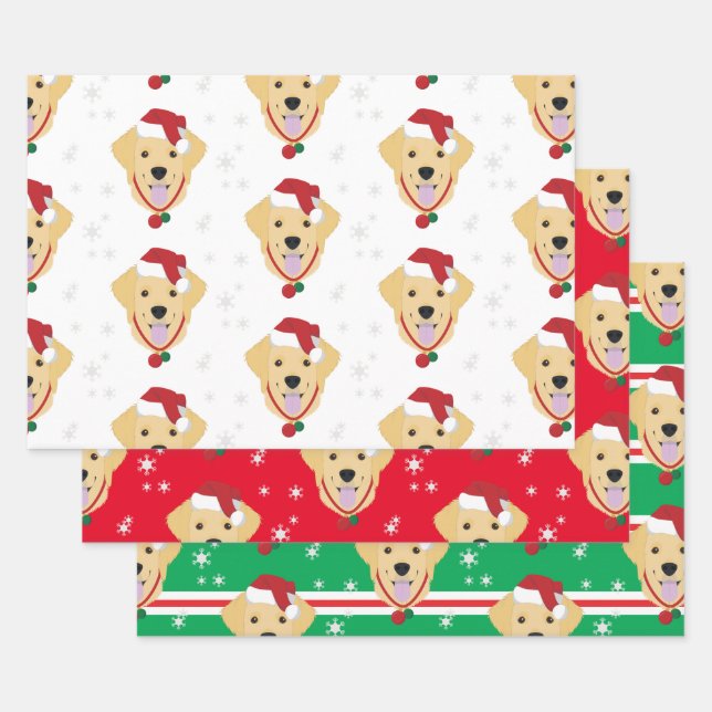 Hoja De Papel De Regalo Navidades festivos Santa Golden Retriever Snowflak (Set)