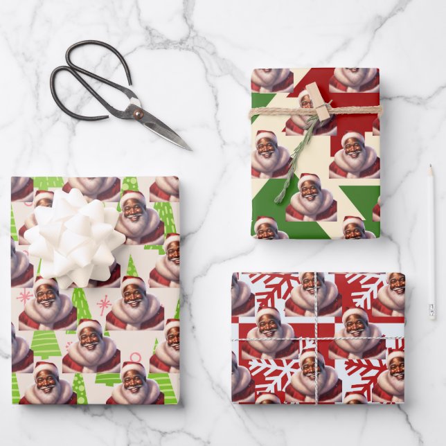 Hoja De Papel De Regalo Navidades festivos Santa negra afroamericana (Anverso)