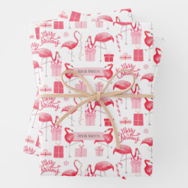 Hoja De Papel De Regalo Navidades Flamingo Rosados Fiestas Tropicales Retr