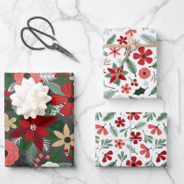 Hoja De Papel De Regalo Navidades Floral Red Green Berries