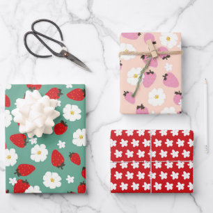 Hoja De Papel De Regalo Navidades Floral Strawberry Dream