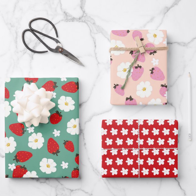 Hoja De Papel De Regalo Navidades Floral Strawberry Dream (Anverso)