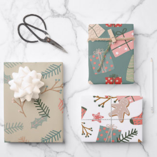 Hoja De Papel De Regalo Navidades Floral y Regalos Mezcla de 3