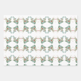 Hoja De Papel De Regalo Navidades florales botánicos festivos rojo tradici