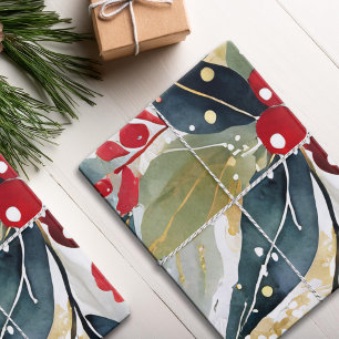 Hoja De Papel De Regalo Navidades florales de acuarela navideña moderna