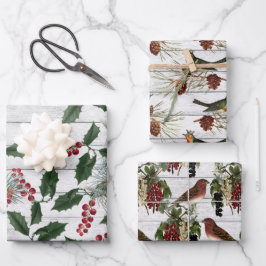 Hoja De Papel De Regalo Navidades Florales de Aves Vintage