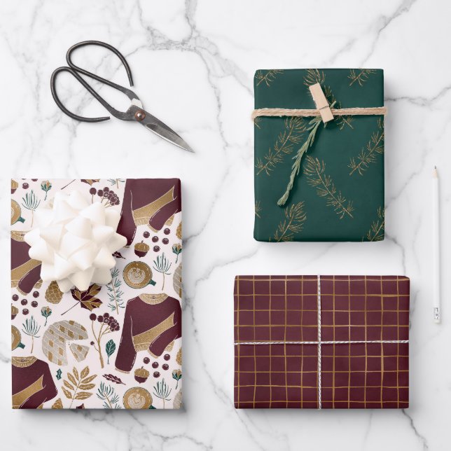 Hoja De Papel De Regalo Navidades florales Fiesta suéter (Anverso)