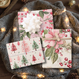 Hoja De Papel De Regalo Navidades Florales Rosa Vintage