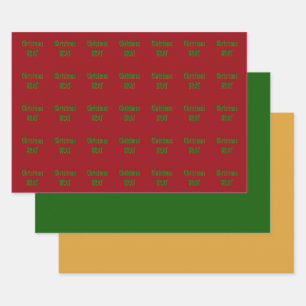 Hoja De Papel De Regalo Navidades Forman Brat De Oro Verde Sobre Rojo Crim