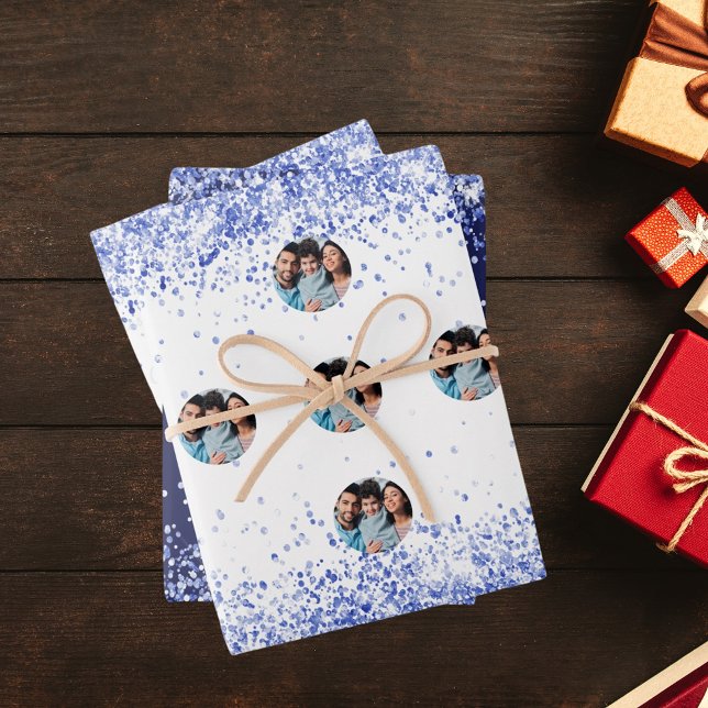 Hoja De Papel De Regalo Navidades foto confetti azul marino blanco (Subido por el creador)