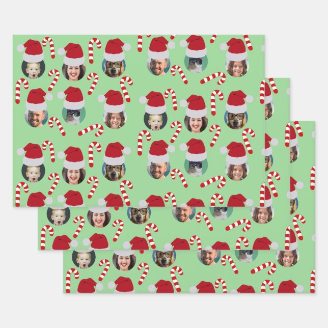 Hoja De Papel De Regalo Navidades Funny Family Photo Santa Hats (Set)
