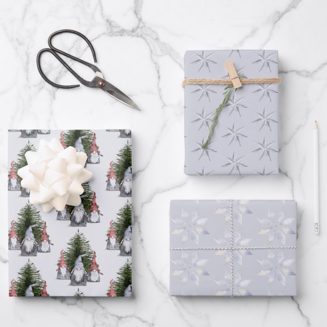 Hoja De Papel De Regalo Navidades ganan estrellas nórdicas de copos de nie (Anverso)