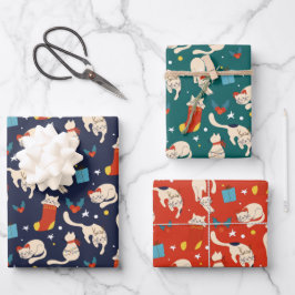 Hoja De Papel De Regalo Navidades Gato escandinavo moderno tricolor brilla