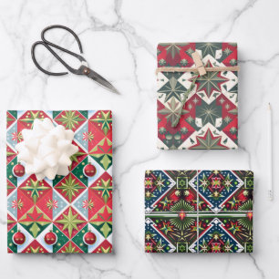 Hoja De Papel De Regalo Navidades geométricos de 50-60 colores rojo verde