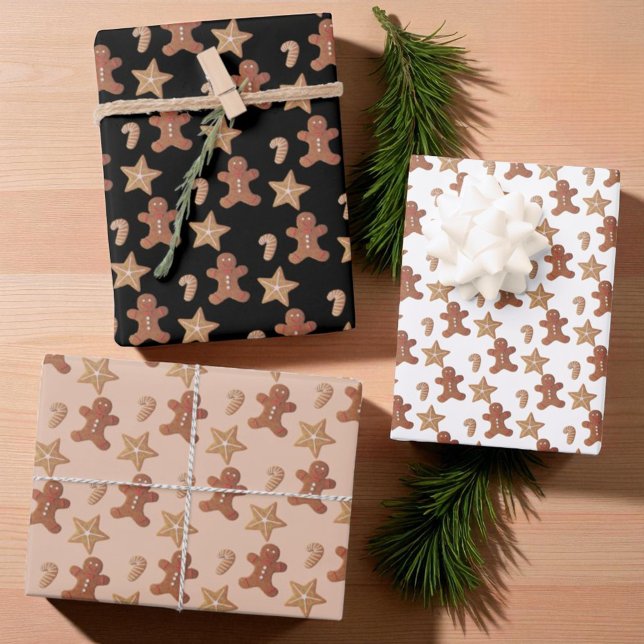 Hoja De Papel De Regalo Navidades Gingerbread Cookie Pattern (Wrapped packages with each Christmas cookie pattern gift wrap sheet.)