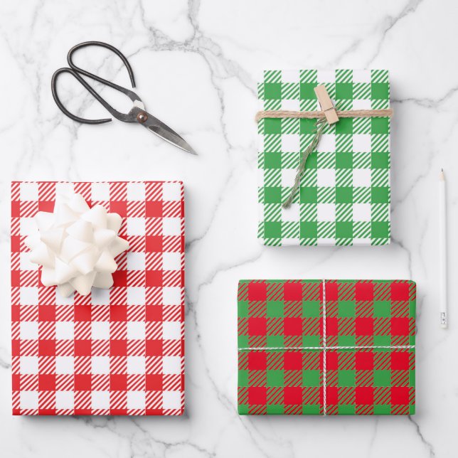 Hoja De Papel De Regalo Navidades Gingham Trio (Anverso)