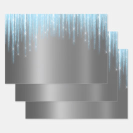 Hoja De Papel De Regalo Navidades Glam Blue Silver Icicles