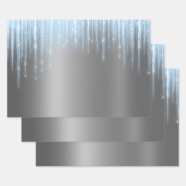 Hoja De Papel De Regalo Navidades Glam Blue Silver Icicles (Set)