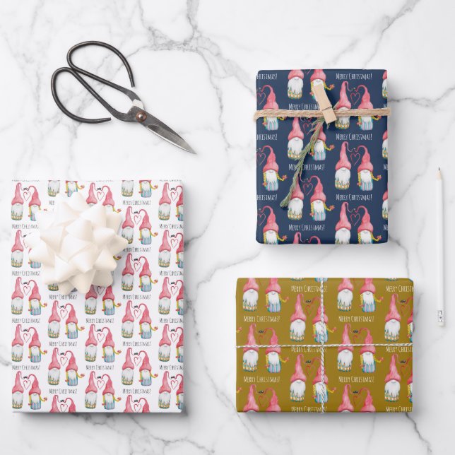 Hoja De Papel De Regalo Navidades Gnome Arte de acuarela personalizado (Anverso)