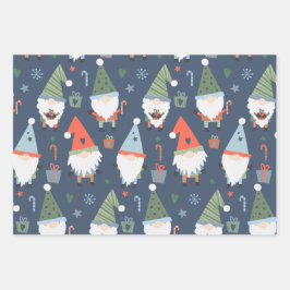 Hoja De Papel De Regalo Navidades Gnomes Santa Claus Blue Green Whimsical