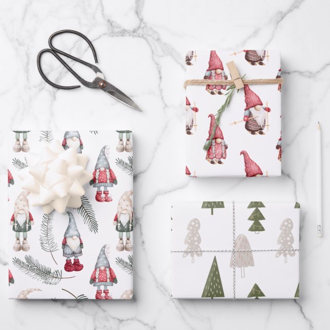 Hoja De Papel De Regalo Navidades Gnomes Woodland Pine (Anverso)