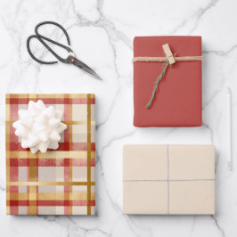 Hoja De Papel De Regalo Navidades Gold Red Plaid