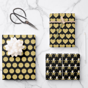 Hoja De Papel De Regalo Navidades Golden Santa Dots And Hearts
