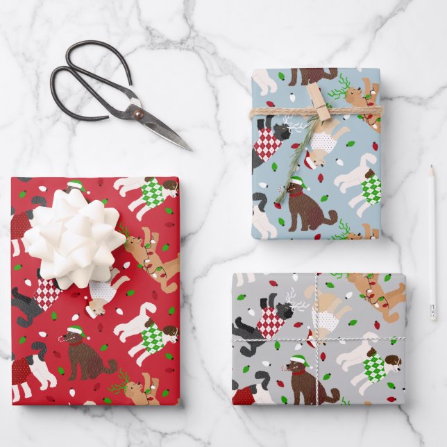Hoja De Papel De Regalo Navidades Goldendoodle Labradoodle (Anverso)