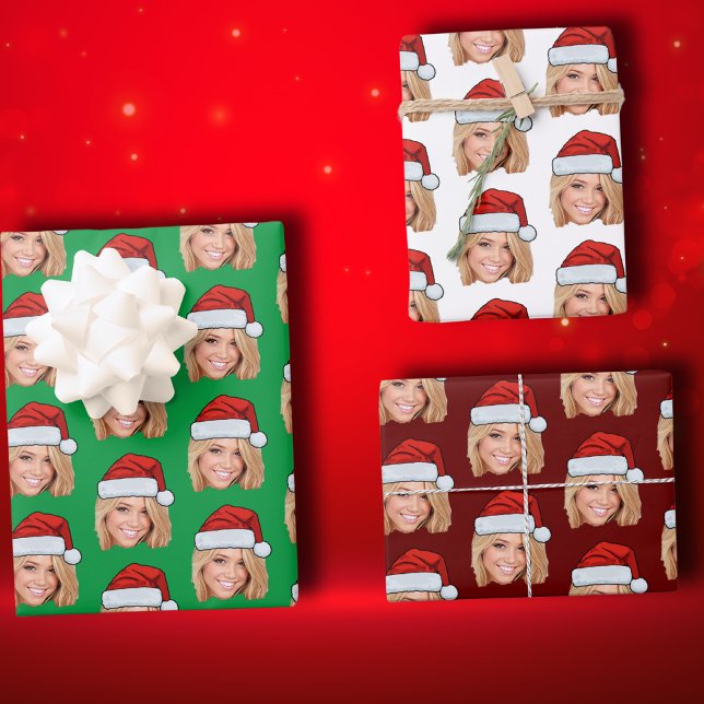 Hoja De Papel De Regalo Navidades graciosos de Face Santa Hat personalizad (Subido por el creador)