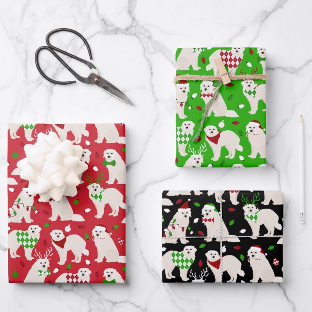 Hoja De Papel De Regalo Navidades Grandes perros pirineos (Anverso)