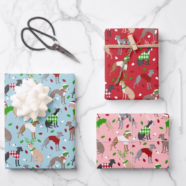 Hoja De Papel De Regalo Navidades Greyhound Dog (Anverso)