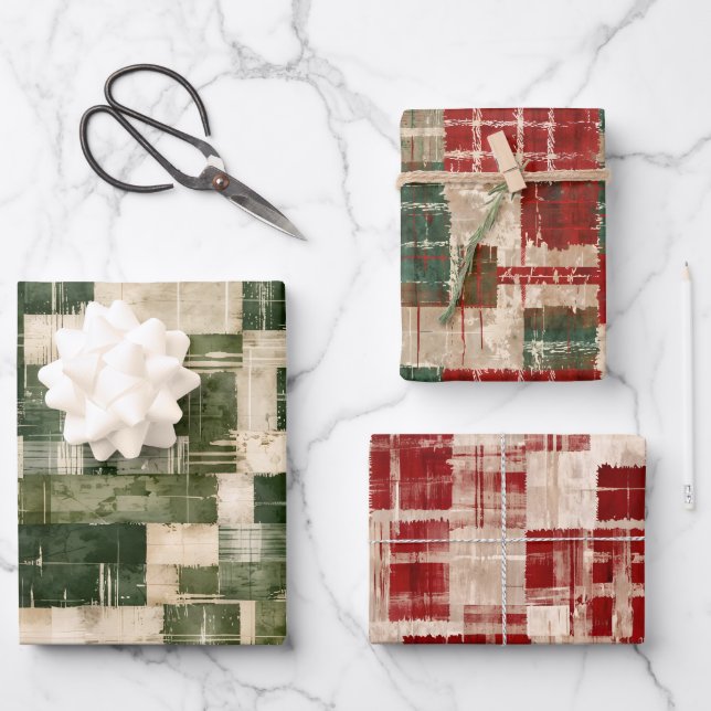 Hoja De Papel De Regalo Navidades Grunge Plaid (Anverso)