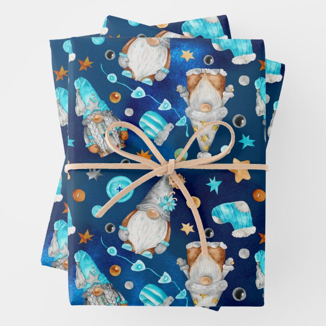 Hoja De Papel De Regalo Navidades guapos escandinavos azules (In situ)